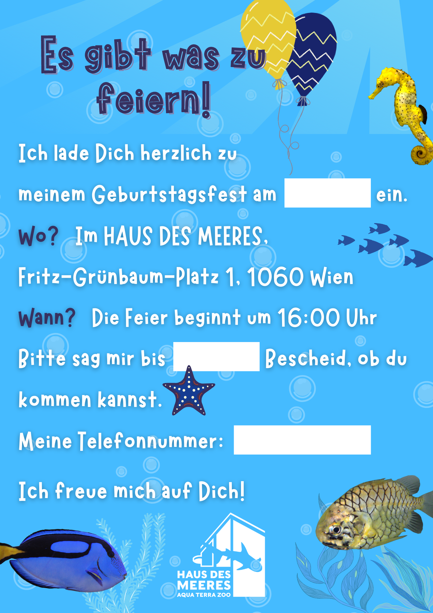 Kindergeburtstagseinladung Wassermotiv hell
