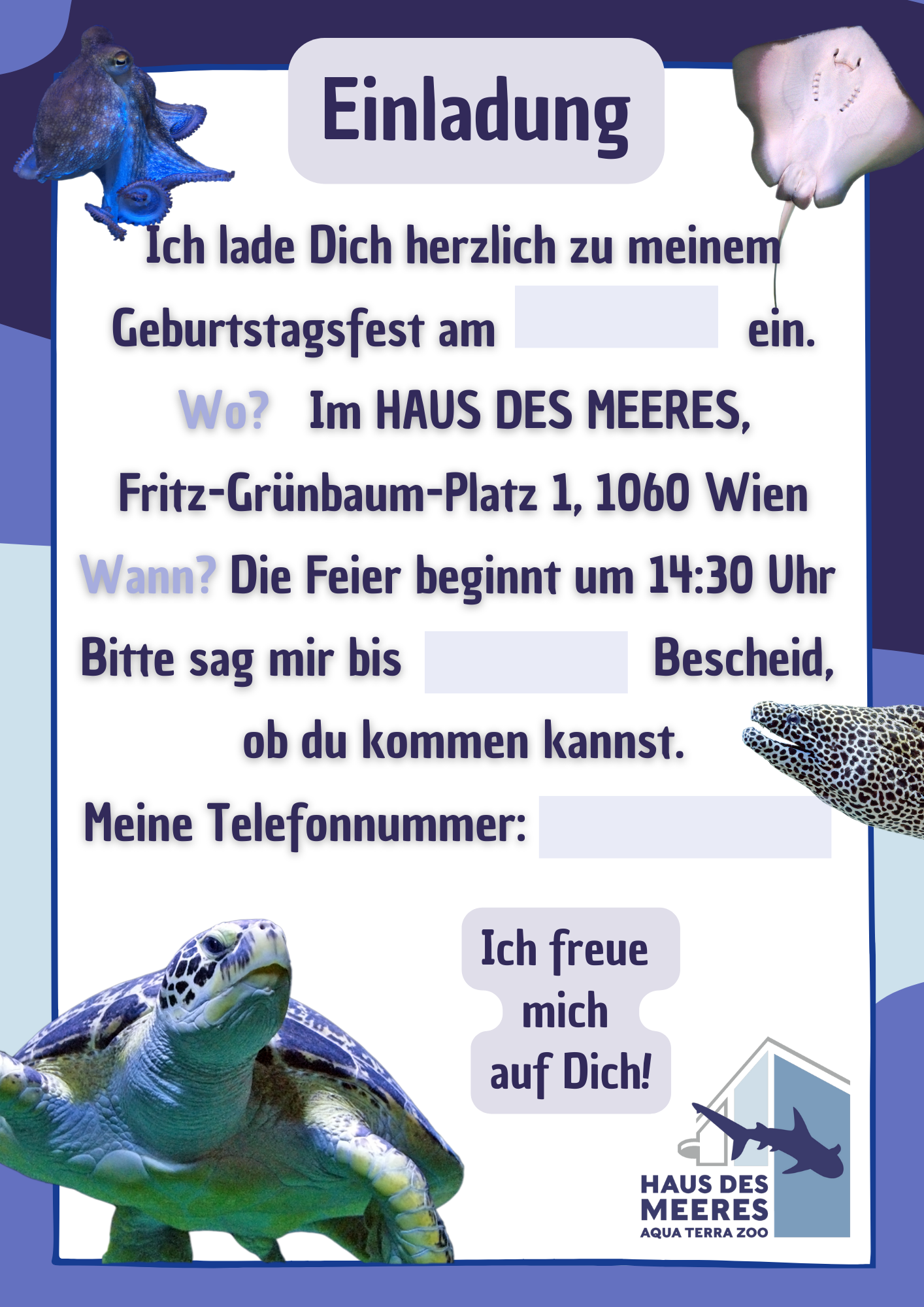 Kindergeburtstagseinladung Wassermotiv Puppi